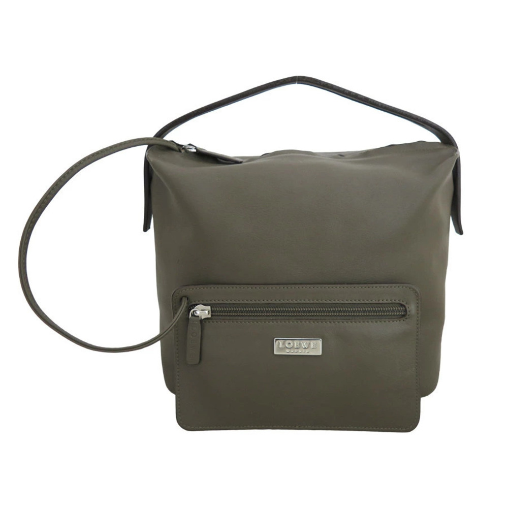 Loewe 2way Handbag leather Khaki Brown Green gray silver